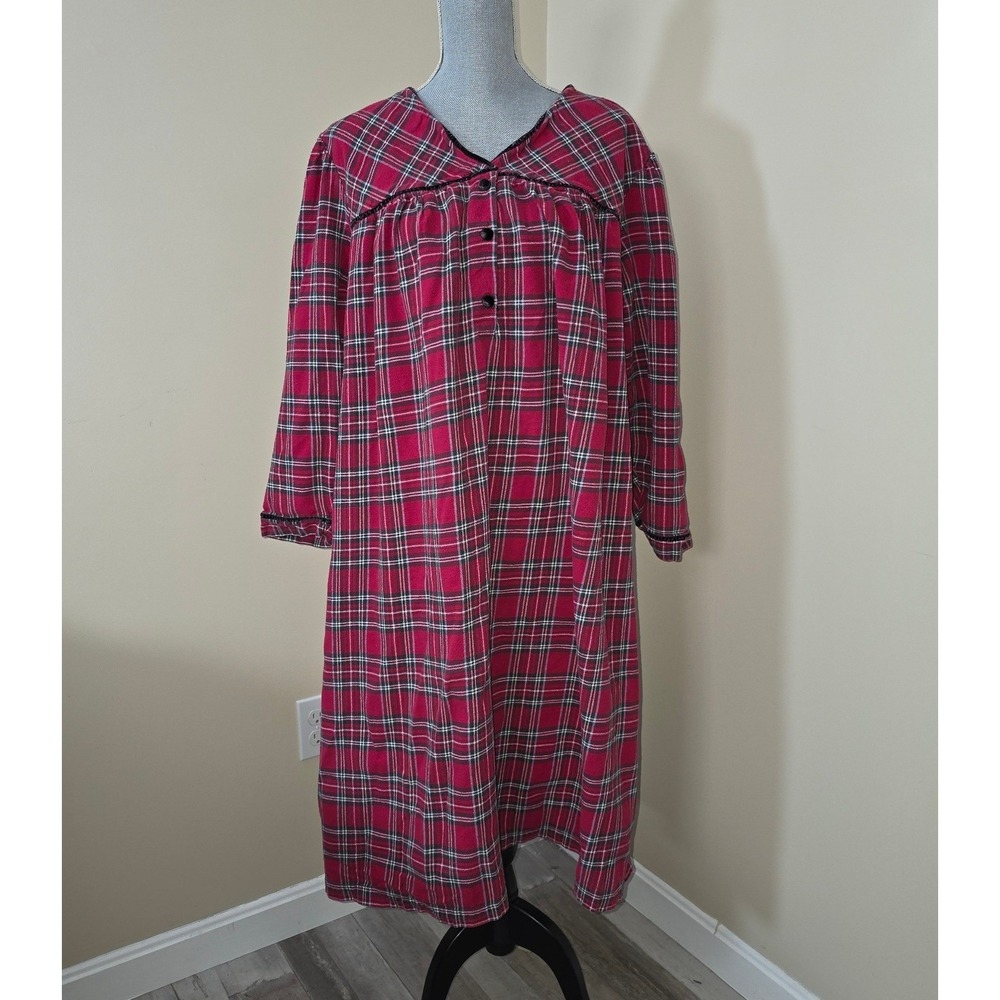 Vtg Fashion bug Sleepwear Red Plaid Long Sleeve Nightgown‎ Women's M